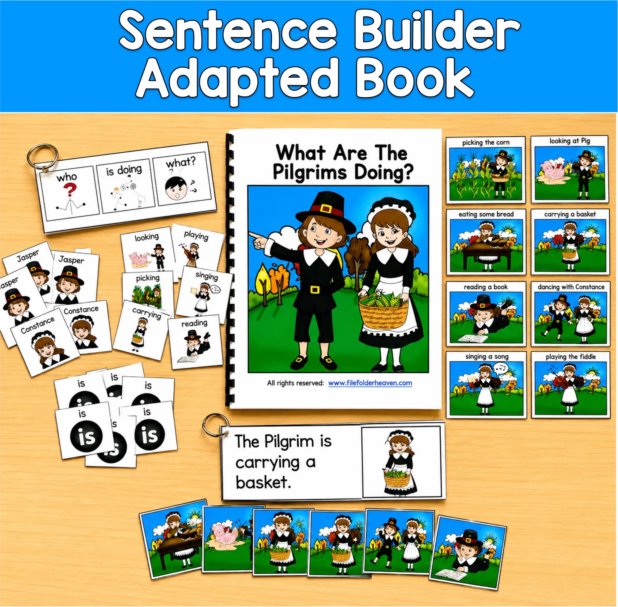 Sentence Builder Book: "What Are The Pilgrims Doing?"